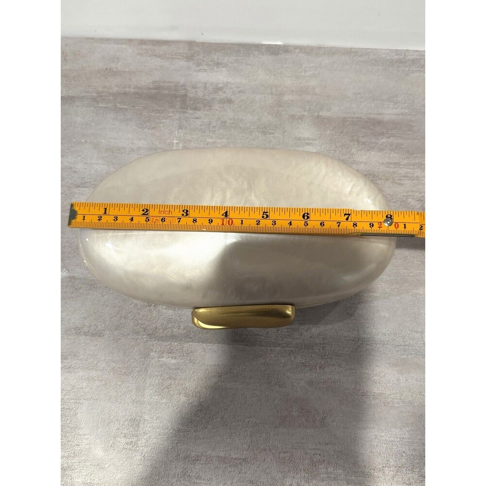 Zara NWT Pearlized Cream Hard Shell Box Clutch Bag Gold Fastening Evening - Picture 15 of 15